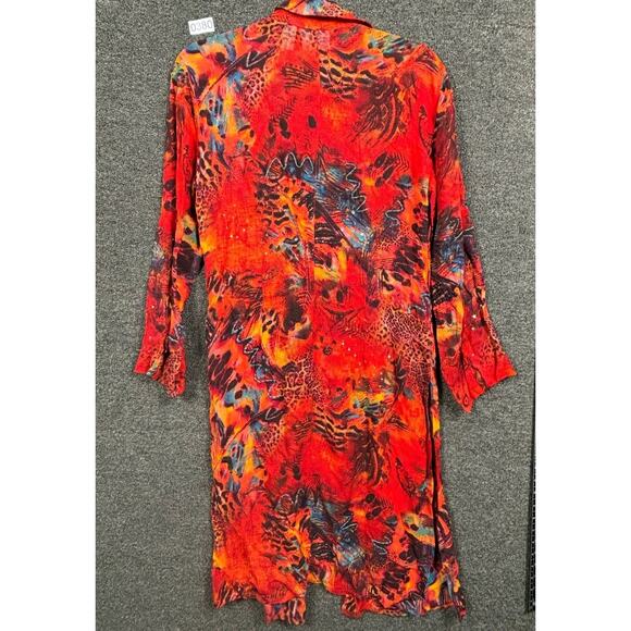 VTG Chico's Sheer Long Tunic Top Womens Size 0 US S Red Button Harvest Fall - Picture 2 of 9